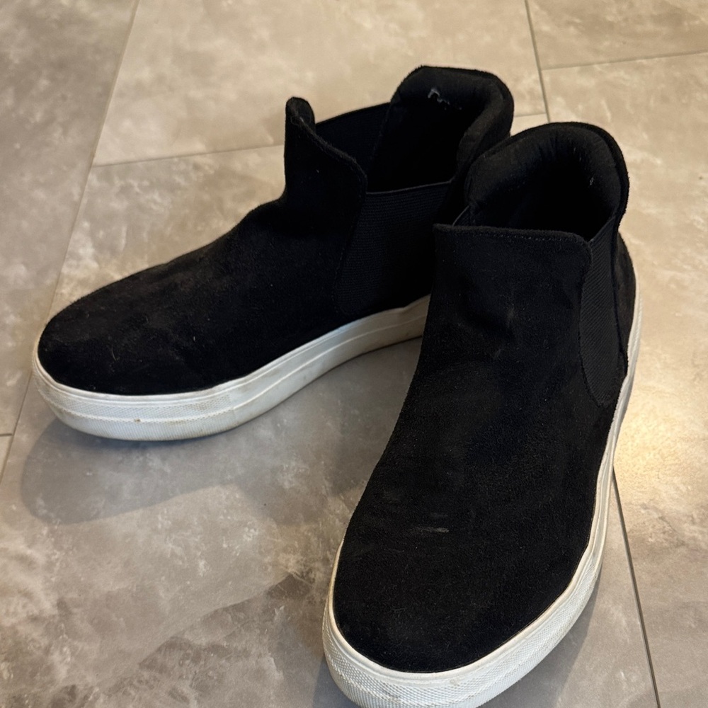Soda Black Suede Slip-On Ankle Sneakers with White Sole